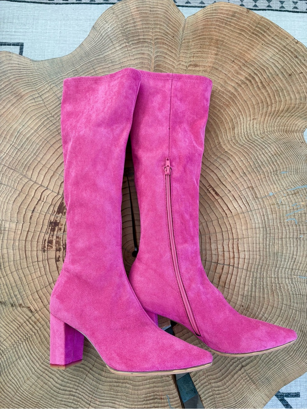 Pink Microsuede Knee High Boots